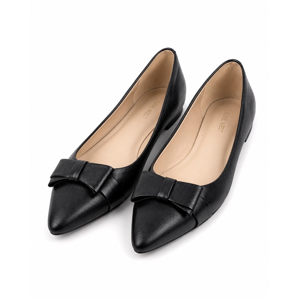 Nine West Vintage Y2K Black Leather Pointed Toe Bow Flats Women's Size 8M